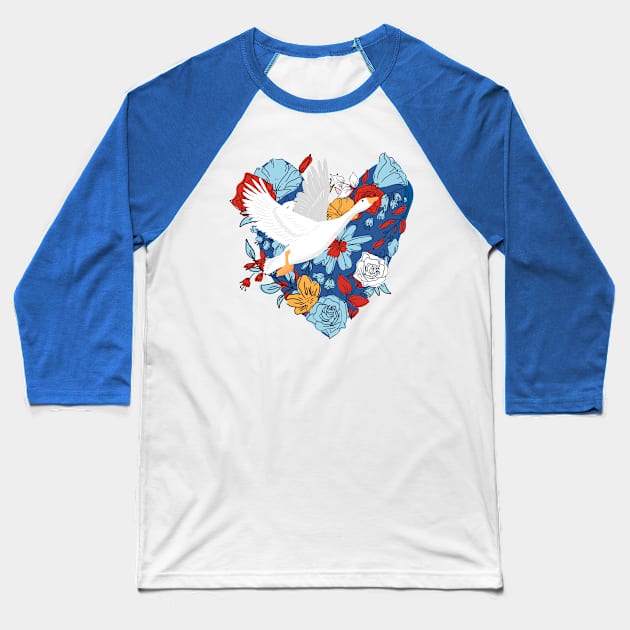 Flaing Goose and Flowers Baseball T-Shirt by Cute Pets Graphically